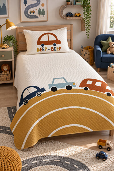 milbaygrup Car Patterned Single Pique Set 160X220 cm Baby and Child Pique White
