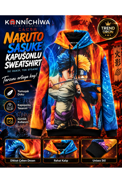 FG KONNİCHİWA JUJUTSU KAISEN Kapüşonlu SWEATSHIRT Lazer Baskı ANIME MANGA