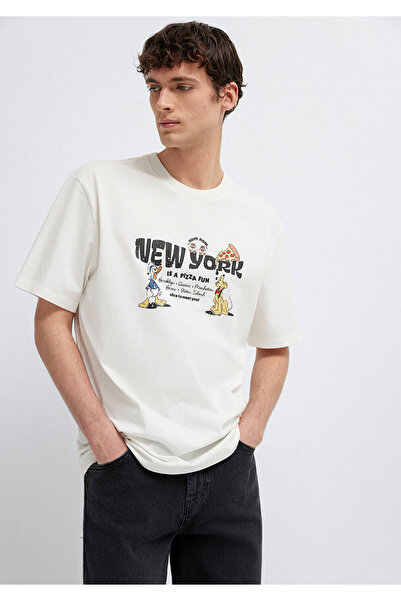 Mavi New York Printed Ecru T-Shirt Loose Fit / Comfortable Cut 0613206-70057