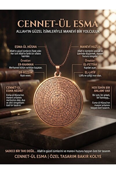 aslimucize CENNET ÜL ESMA ALLAH İSİMLİ DUALI BAKIR KOLYE