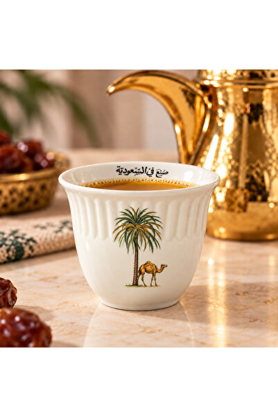 Generic Saudi Finjan Qahwa Coffee Cups with Palm Tree & Camel Design – 12 Pieces