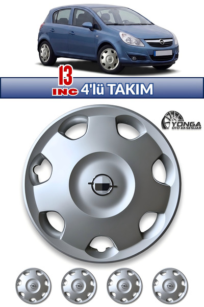 YONGA OTO AKSESUAR OPEL CORSA 13 İnç Jant Kapağı 4'lü Set Gümüş + 4 Amblem + 8 Cırt Kelepçe
