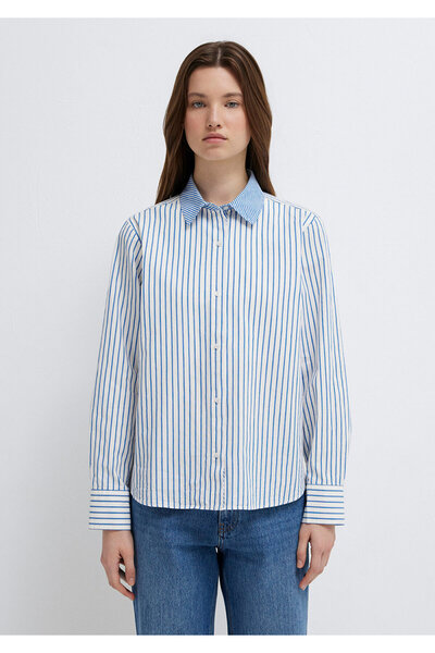 Mavi Çizgili Gömlek Loose Fit / Bol Rahat Kesim 1211454-84005