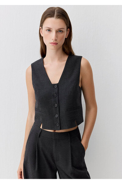 Mavi Yün Karışımlı Antrasit Yelek Slim Fit / Dar Kesim 1110796-87829