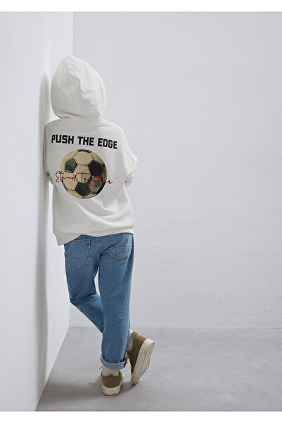 Mavi Stand Together Baskılı Kapüşonlu Ekru Sweatshirt 6S10181-70057