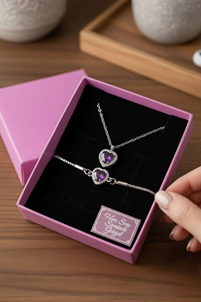 Perry Accesories çelik pembe lotus kolye ve bileklik seti kombin sevgililer g...
