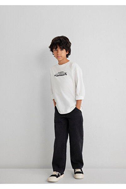 Mavi Minecraft Baskılı Beyaz Erkek Çocuk T-Shirt M6610378-70057