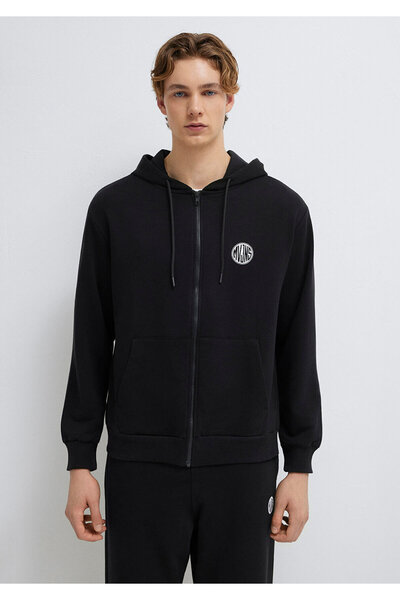 Mavi MVJNS Logo Baskılı Fermuarlı Kapüşonlu Siyah Sweatshirt 0S10193-900