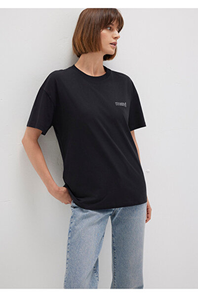 Mavi Logo Baskılı Siyah Tişört Loose Fit / Bol Rahat Kesim 1611309-900