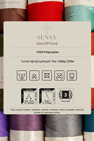 SENSY 2 Mm - 200 gr Polyester Makrome Ipi Sütlü Kahve 230 M Polyester Makrome Ip Supla Ip Ve Çanta Ipliği