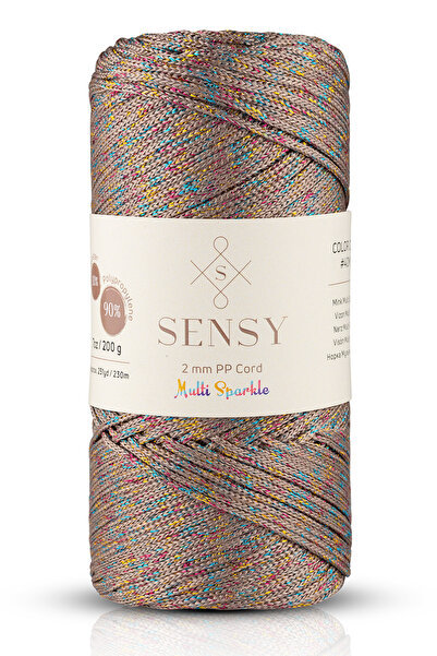 SENSY Multi Sparkle Glitter 200 gr Polyester Macrame Thread Mink 2 Mm - 230 M...