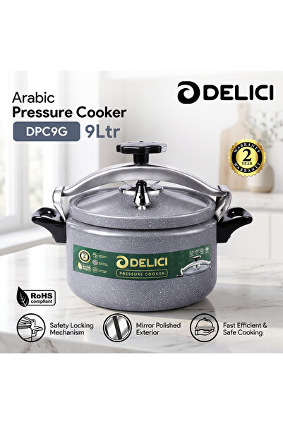 DELICI طنجرة ضغط عربية من الألومنيوم المطلي بالجرانيت سعة 9 لترات - DPC 9G