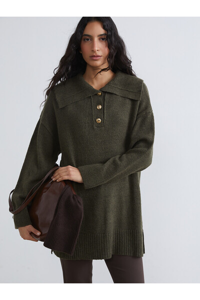 LC Waikiki Lcw Modest Khaki Polo Collar Women's Knitwear Sweater with Nevavm ...