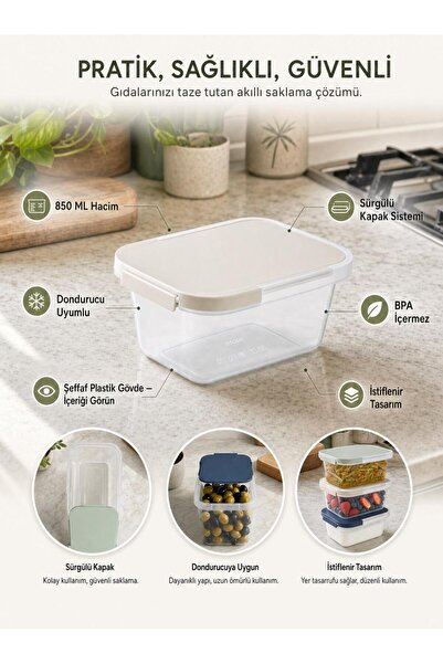 MappleHome 850 ML Sürgülü Kapaklı Kilitli Saklama Kabı