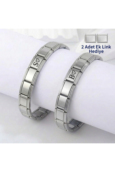 Steel Art Kuyumculuk Çelik Baş Harf Yazılı Charm Bileklik Çift Bilekliği Sevg...