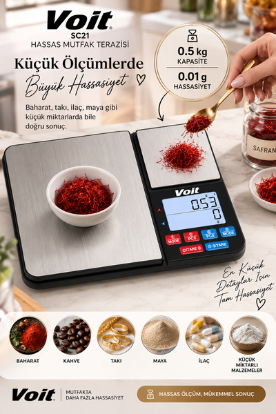 Voit Sc21 Hassas Mutfak Terazisi-lcd Ekranlı Dijital Tartı-çelik Mutfak Ölçüm...