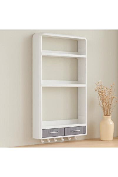 SS HOME CONCEPT Adhesive Wall Organizer 3 Shelves 2 Drawers 6 Hangers White (...