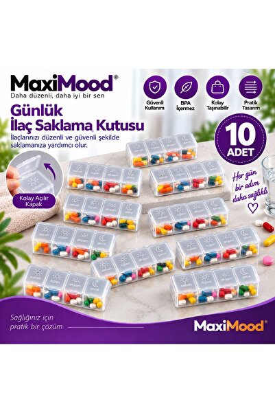 MaxiMood 10 Adet Günlük Ilaç Hap Saklama Kutusu Kabı Ilaç Taşıma Kutusu Kabı