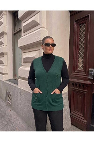 onno style women CEBİ TAŞLI ÇELİK ÖRGÜ KLASİK TRİKO YELEK
