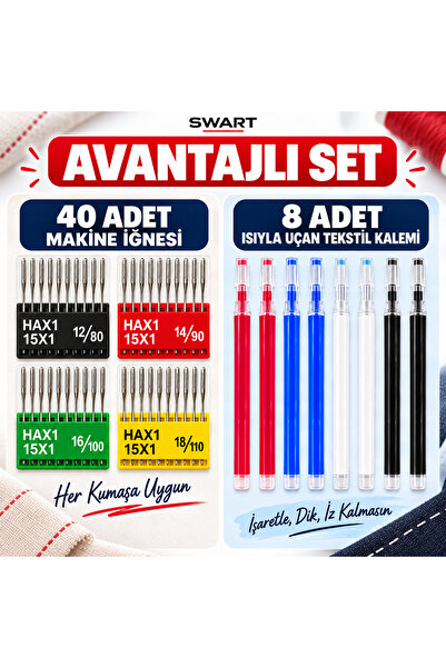 Swart SİNGER PFAFF ZETİNA BROTHER JANOME 40 ADET FARKLI NUMARA İĞNE VE 8 ADET...