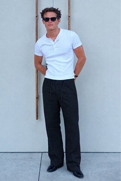 king brich Baggy Fit Cotton Linen Classic Trousers