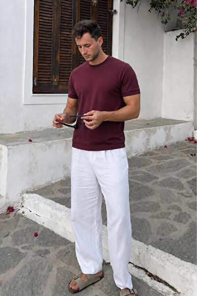 king brich Slim Fit Kalıp Kolu Ribanalı Basic %100 Pamuklu Tişört