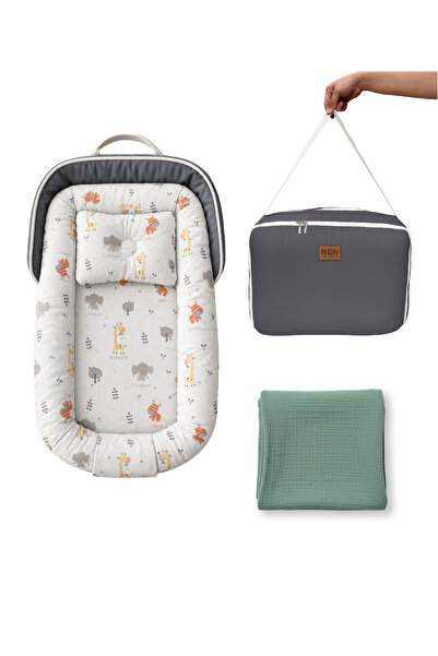 ngn collection Baby Nest with Bag + 4-Layer Muslin Blanket Portable Mother's ...