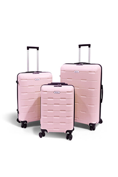 Biggdesign Moods Up 3-Piece Luggage Set, TSA Lock, ABS Hard Shell, Pink
