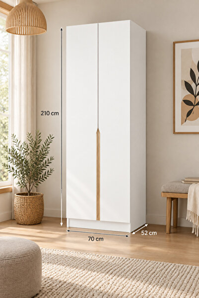 homeizi Alin 2 Kapaklı Gardırop - Elbise Dolabı - J Soft Kulp - Beyaz