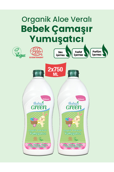 Baby's Green 2'li Set Organik Aloe Veralı Bebek Çamaşır Yumuşatıcı (750 ml x ...