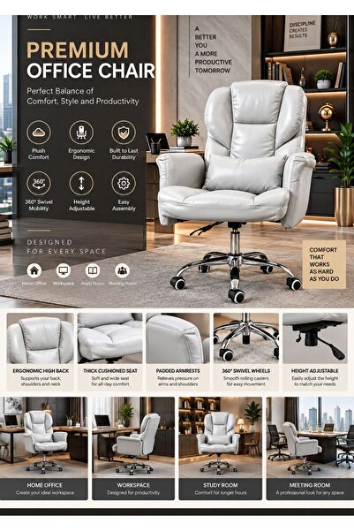 TSUMAB Ergonomic PU Leather Office Chair with Adjustable Height, Thick Cushio...