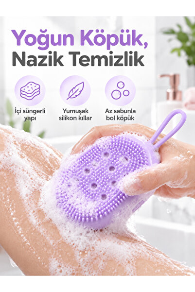 TEYYE Süngerli Silikon Banyo Lifi - Hazneli Yoğun Köpük Veren Peeling Ve Masa...