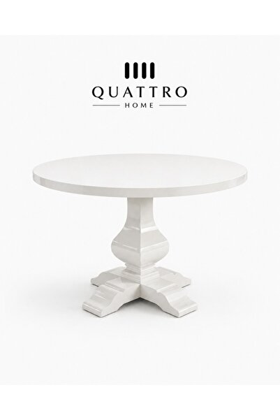 QUATTRO HOME Lusso Parlak Beyaz Lake Yuvarlak Yemek Masası – Klasik Merkezi A...
