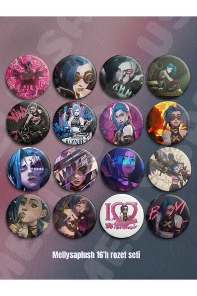 mellysaplush Arcane Jinx League of Legends temalı 16 Adet Rozet 44 mm