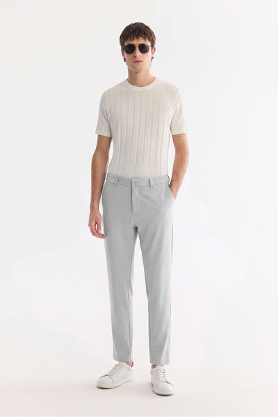 Avva Men's Gray Elastic Waist Technical Fabric Comfort Slim Fit Trousers A61Y...