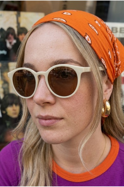 MACERATİ Petta Unisex Vintage Oval Cream Brown Sunglasses