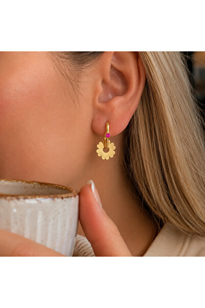 simurg jewellery Pembe Taşlı Gümüş Göçmen Küpe