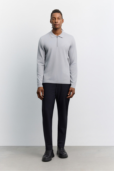 Avva Men's Gray Polo Neck Zippered Rayon Non-Pilling Basic Knitwear Regular F...