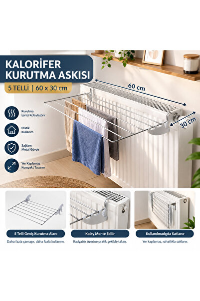 ÖRNEK MAĞAZA Kurufer 5 Telli Petek Üstü Çamaşır Kurutmalık Askısı Banyo İçi K...