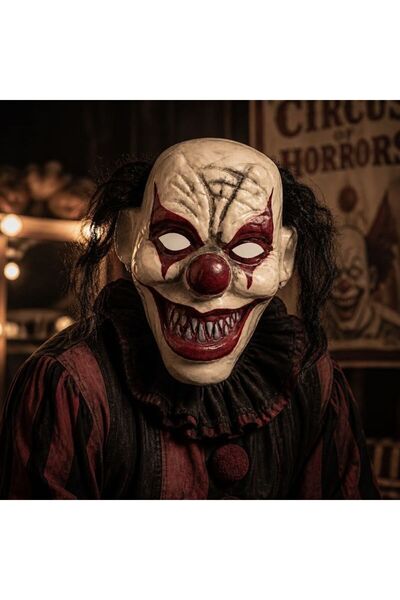 partidolu Önden Saçlı Plastik Kırmızı Katil Palyaço Joker Maskesi Yetişkin Ha...