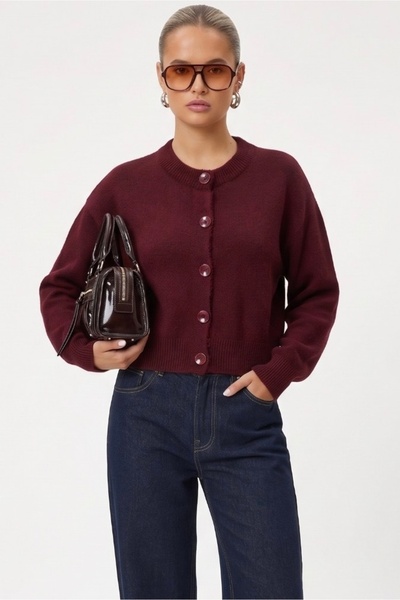 Ritnice Kadın Tilia Crop Bordo Örgü Hırka