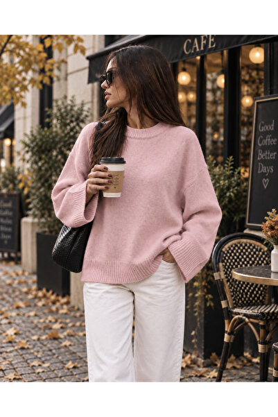 Pena Pembe Bisiklet Yaka Oversize Triko Kazak 701