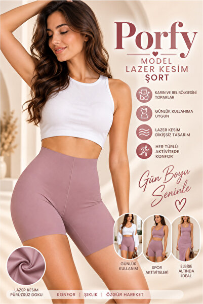 MİSTİRİK Porfy Model Kadın Yüksek Bel Lazer Kesim Toparlayıcı Şort Korse Gül ...