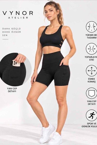 vynor atelier Sa džepovima Crne kratke sportske hlače - Push Up efekat, dnevn...