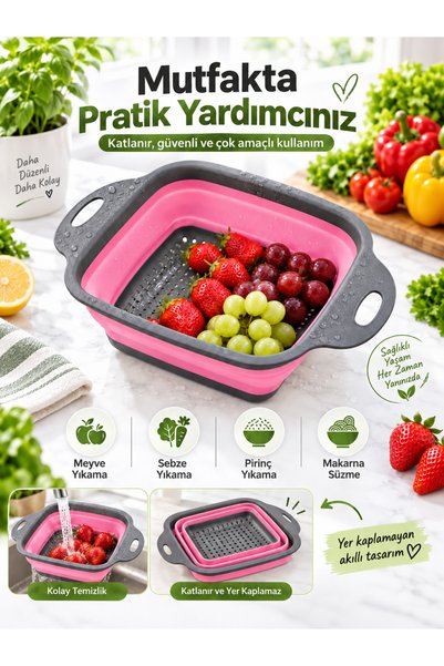TEYYE Silikon Kare Katlanır Süzgeç - Makarna, Sebze Ve Pirinç Yıkama Süzgeci ...