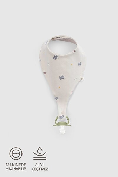 Little Gusto Liquid-Proof Beige Pacifier Holder Apron Little Farm