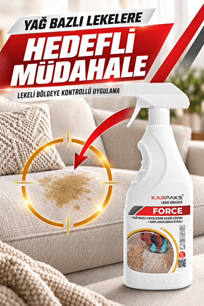 Force Leke Sökücü Sprey 750 ml Halı Koltuk Kumaş Araç İçi Yağ ve Sarı Leke Temizleyici