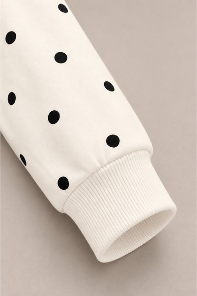 LG LAGULER Women's Oversize Sweatshirt Hoodie Polka Dot Hooded, Kangaroo Pocket, 3 Thread Ruffle Anti-Pilling