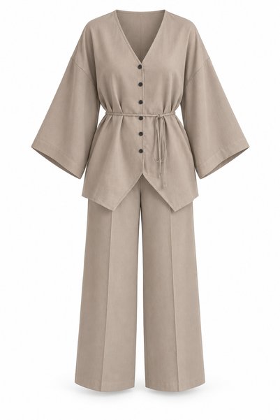 bussrabutik Design Buttoned Kimono Pants Modal Set