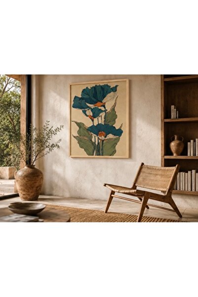 Çerçeveli MDF Turkuaz Çiçekler Duvar Tablosu – Art Nouveau